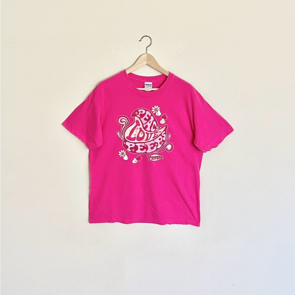 Peeps Peace Love Peeps Easter Graphic Fuchsia T Shirt Adult size Large